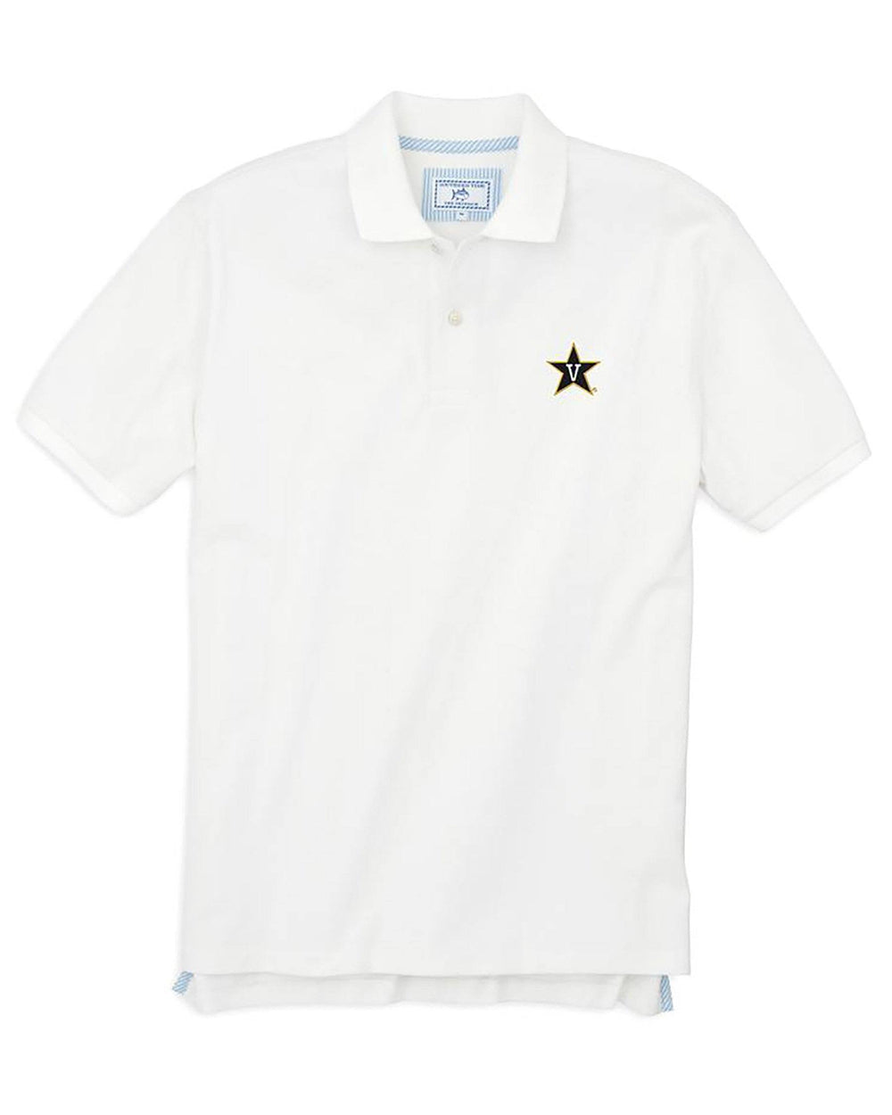 The front view of the Men's White Vanderbilt Pique Polo Shirt by Southern Tide - Classic White