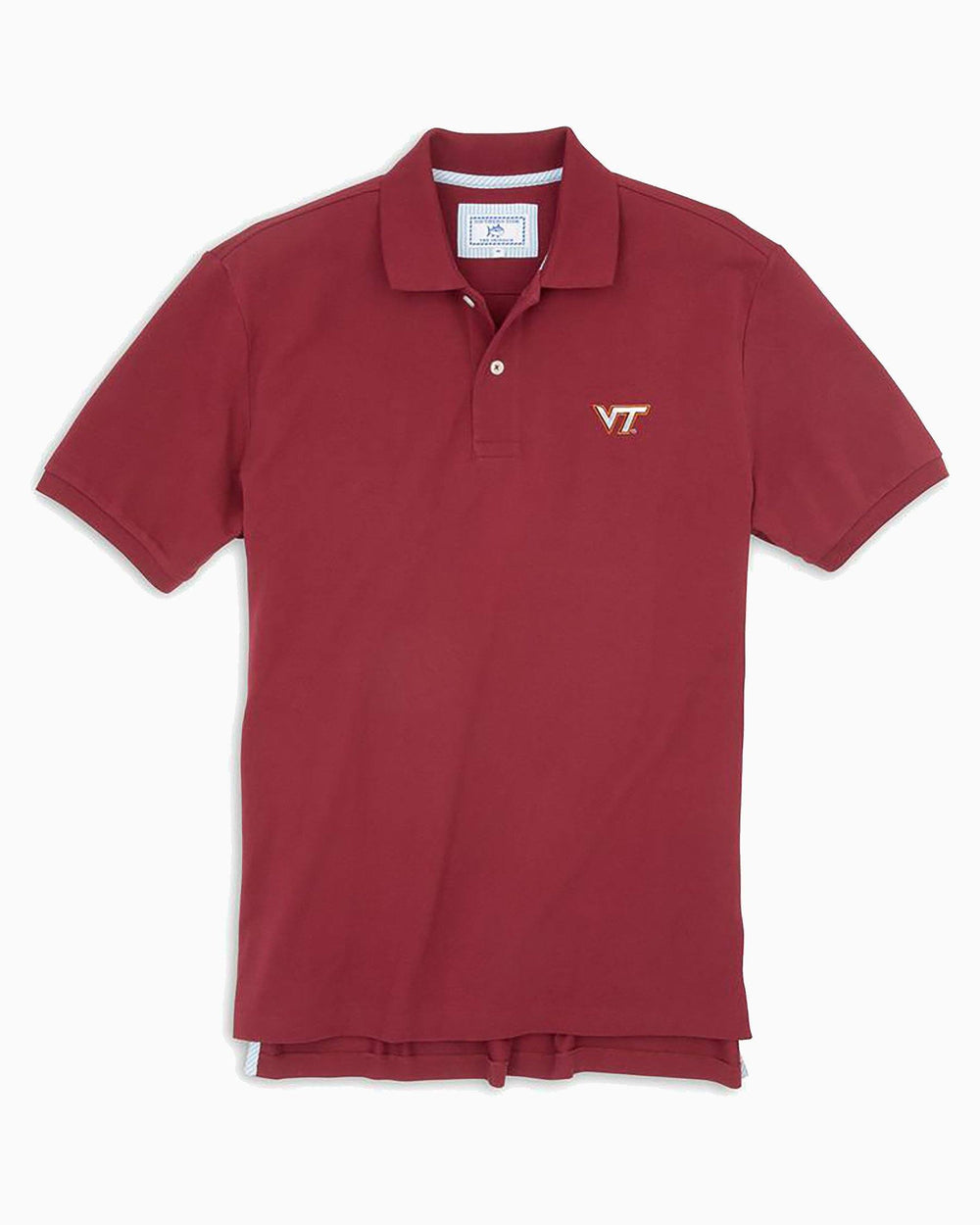 The front view of the Men's Red Virginia Tech Hokies Pique Polo Shirt by Southern Tide - Chianti