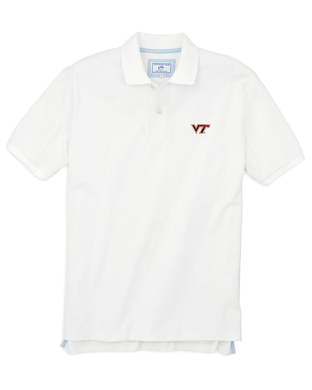 The front view of the Men's White Virginia Tech Hokies Pique Polo Shirt by Southern Tide - Classic White