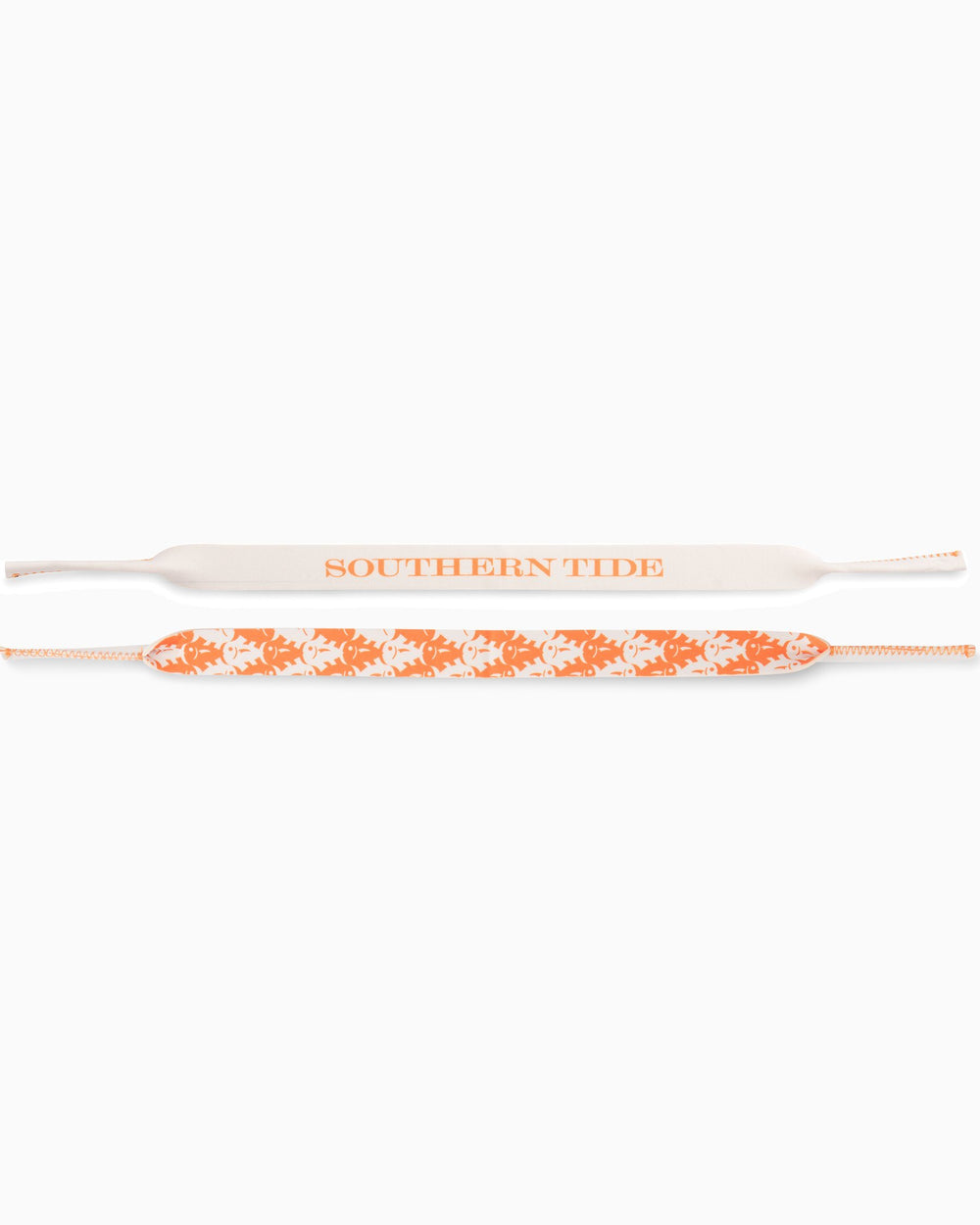 The front view of the Gameday Skipjack Sunglass Straps by Southern Tide - Rocky Top Orange and White