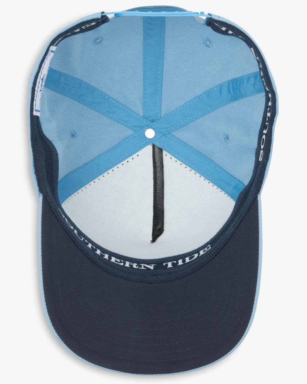 The interior view of the Garrison Perforated Performance Hat by Southern Tide - Light Blue