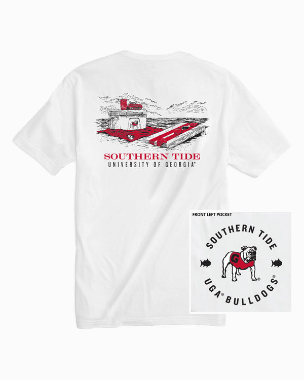 The front of the Georgia Bulldogs Beach Cornhole T-Shirt by Southern Tide - Classic White