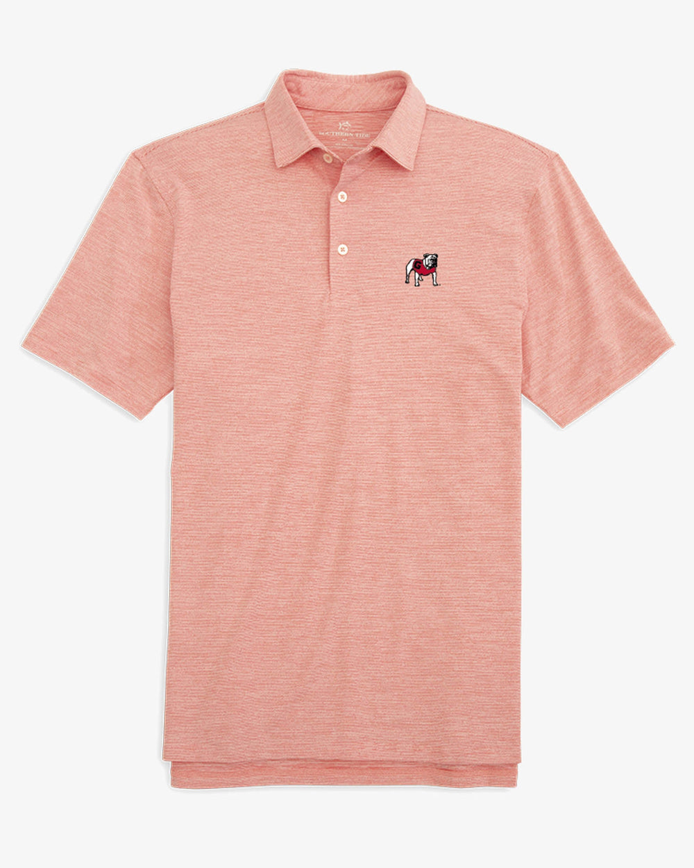 The front view of the Georgia Bulldogs Driver Spacedye Polo Shirt by Southern Tide - Varsity Red