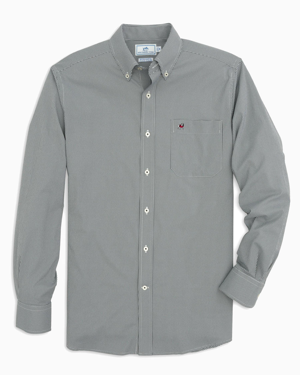 The front view of the Men's Black Georgia Bulldogs Gingham Button Down Shirt by Southern Tide - Black