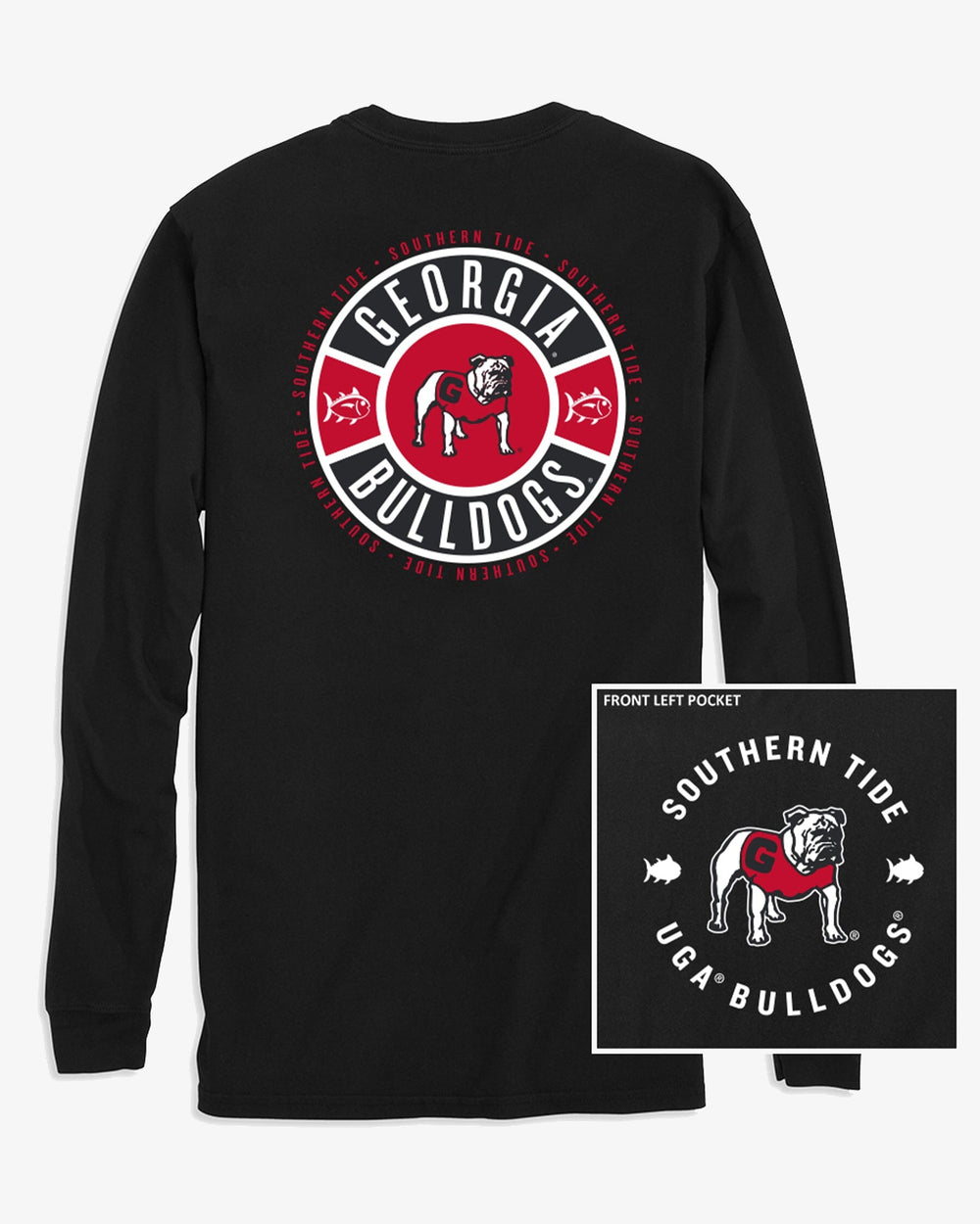 The back view of the Southern Tide Georgia Bulldogs Ring Badge T-Shirt by Southern Tide - Black