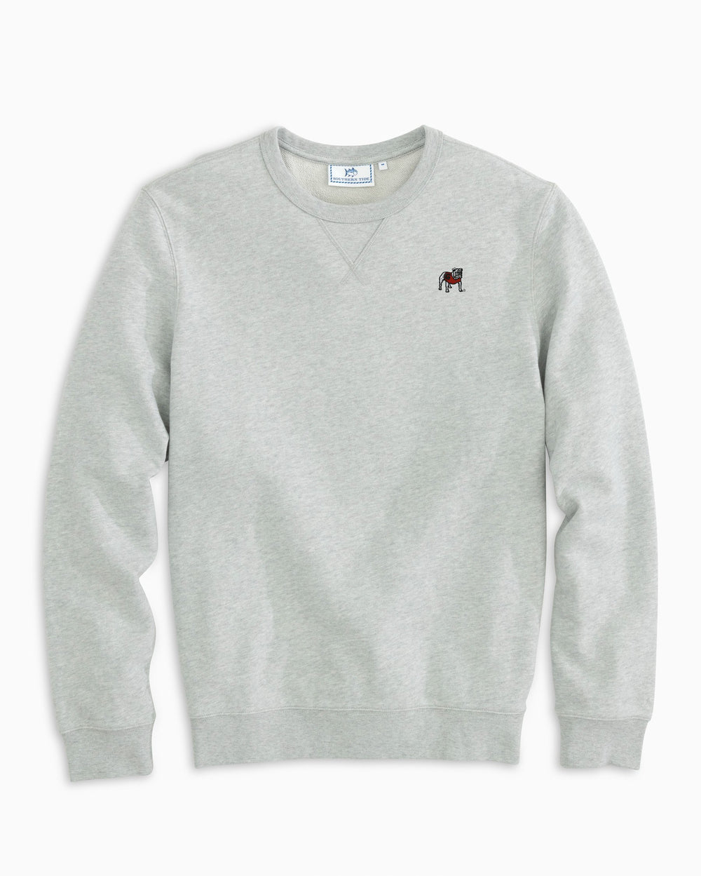 The front view of the Men's Grey Georgia Upper Deck Pullover Sweatshirt by Southern Tide - Heather Slate Grey