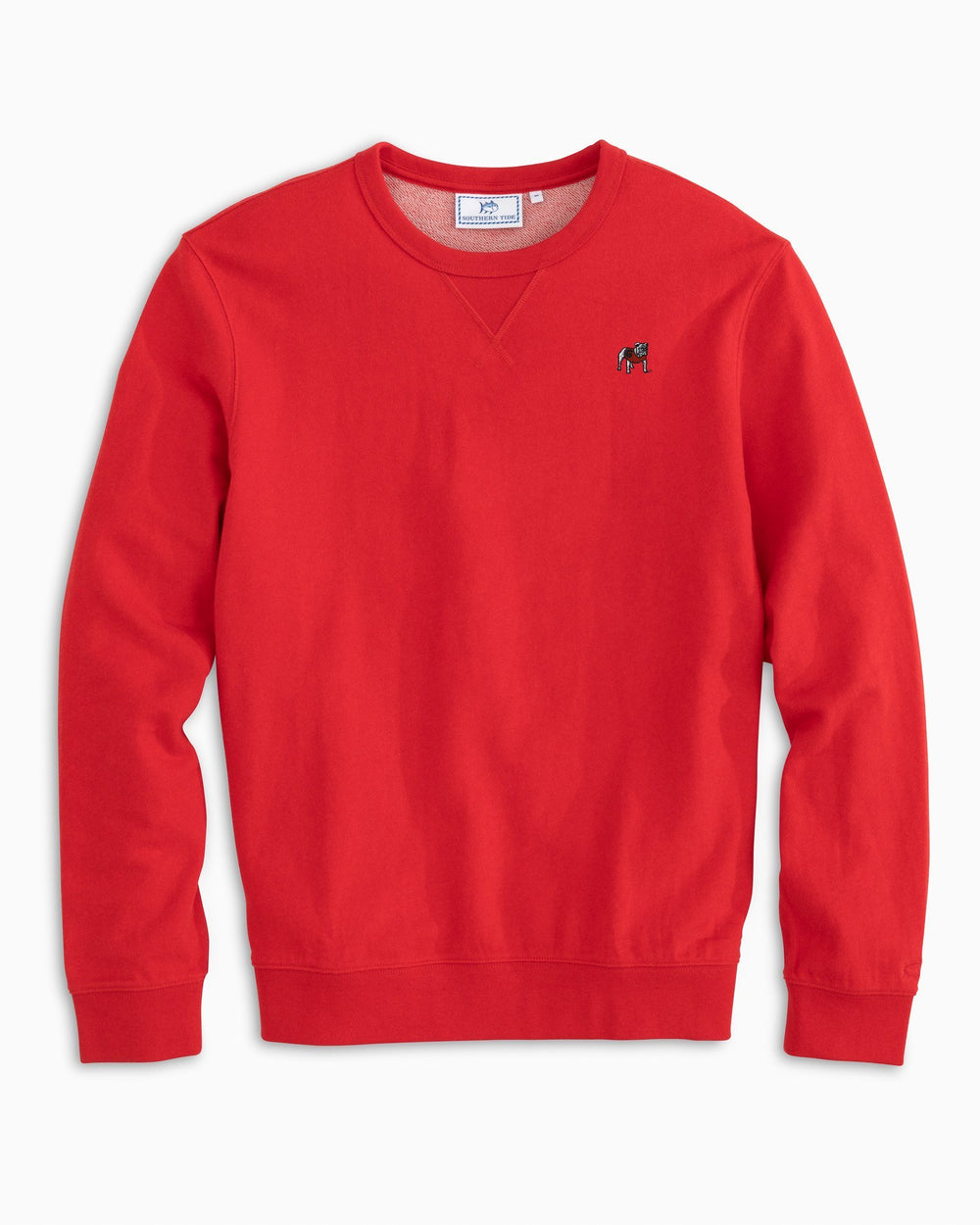The front view of the Men's Red Georgia Upper Deck Pullover Sweatshirt by Southern Tide - Heather Varsity Red