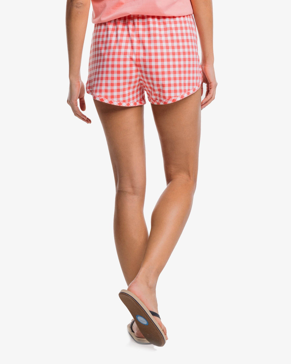 The back view of the Southern Tide Gingham Lounge Short by Southern Tide - Flamingo Pink