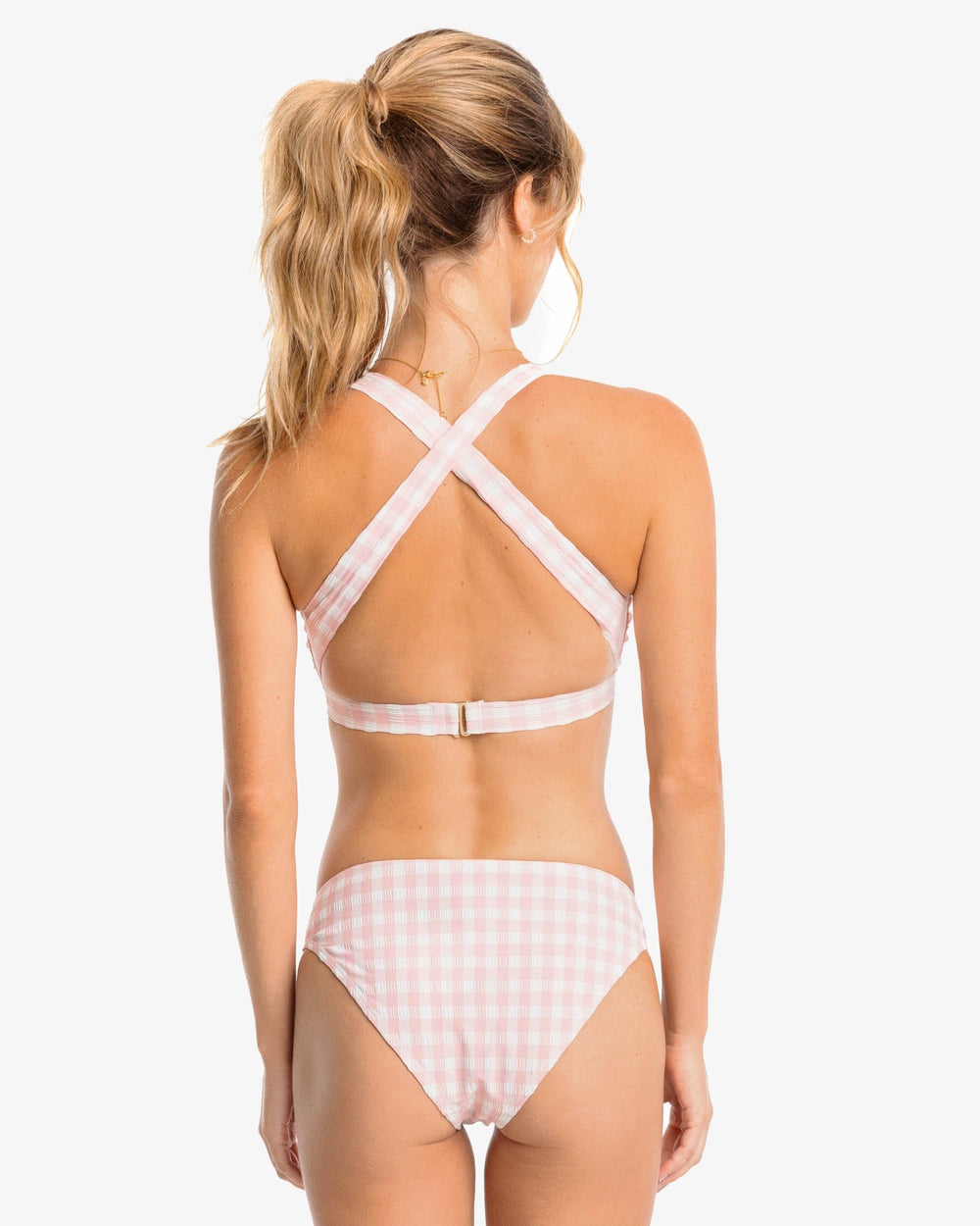 The back view of the Southern Tide Gingham Tie Front Bikini Top by Southern Tide - Quartz Pink