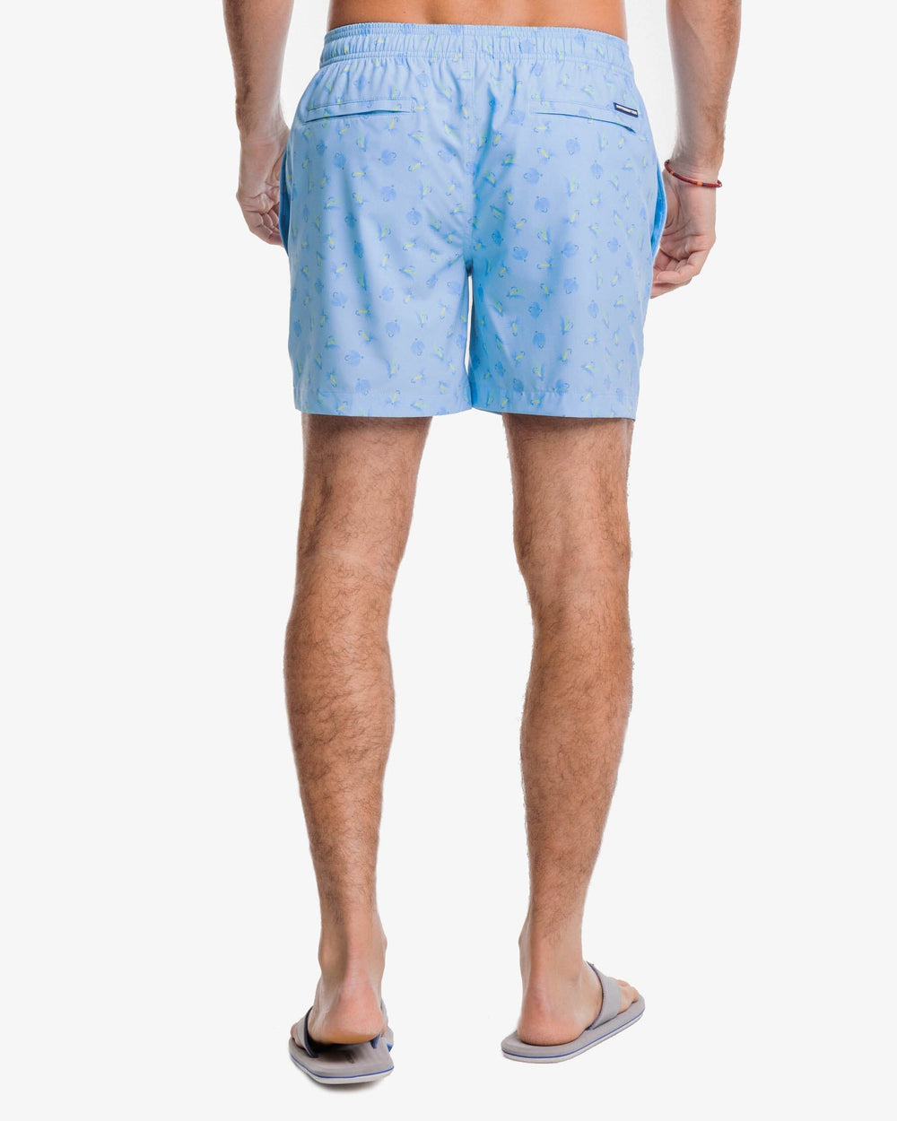 The back view of the Southern Tide Guy With Allure Printed Swim Trunk by Southern Tide - Rain Water