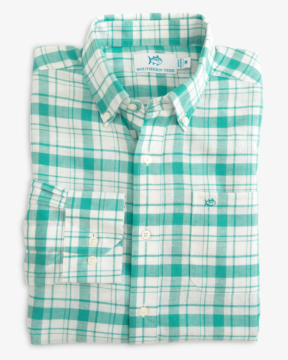 The folded view of the Southern Tide Headland Moultire Plaid Long Sleeve Sport Shirt by Southern Tide - Tidal Wave