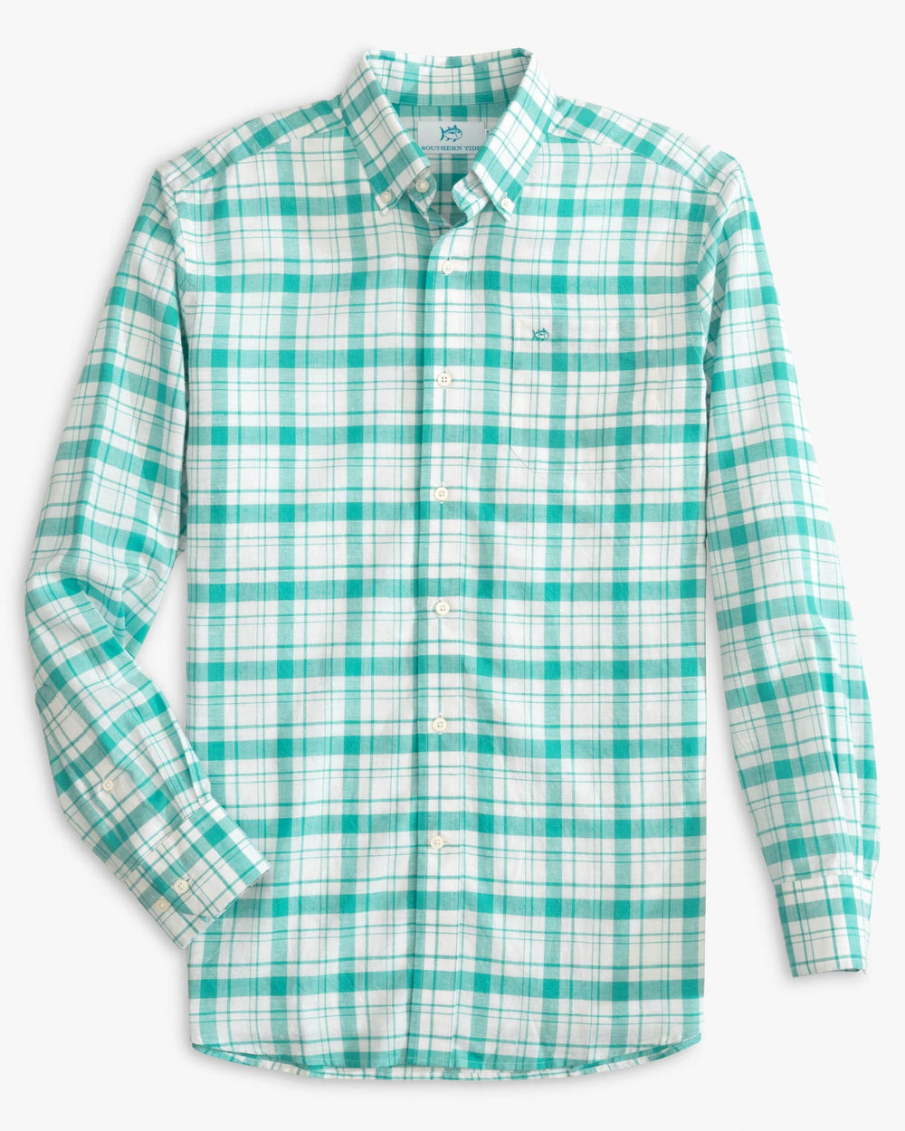 The front view of the Southern Tide Headland Moultire Plaid Long Sleeve Sport Shirt by Southern Tide - Tidal Wave