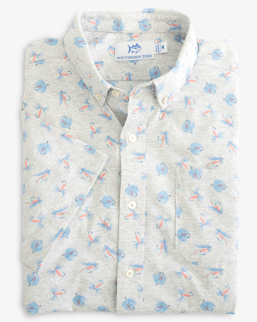 The folded view of the Southern Tide Heather Guy with Allure Intercoastal Short Sleeve Button Down Shirt by Southern Tide - Heather Light Grey