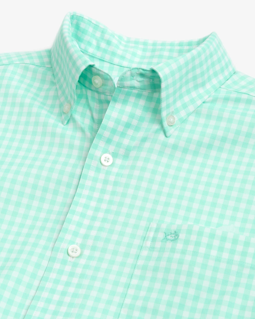 The detail view of the Southern Tide Heather Hartwell Plaid Intercoastal Sport Shirt by Southern Tide - Heather Mint