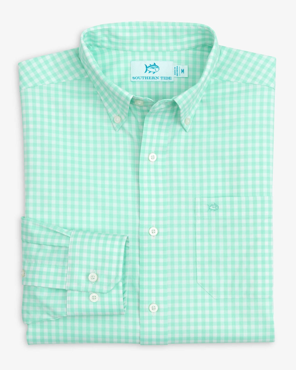 The folded view of the Southern Tide Heather Hartwell Plaid Intercoastal Sport Shirt by Southern Tide - Heather Mint