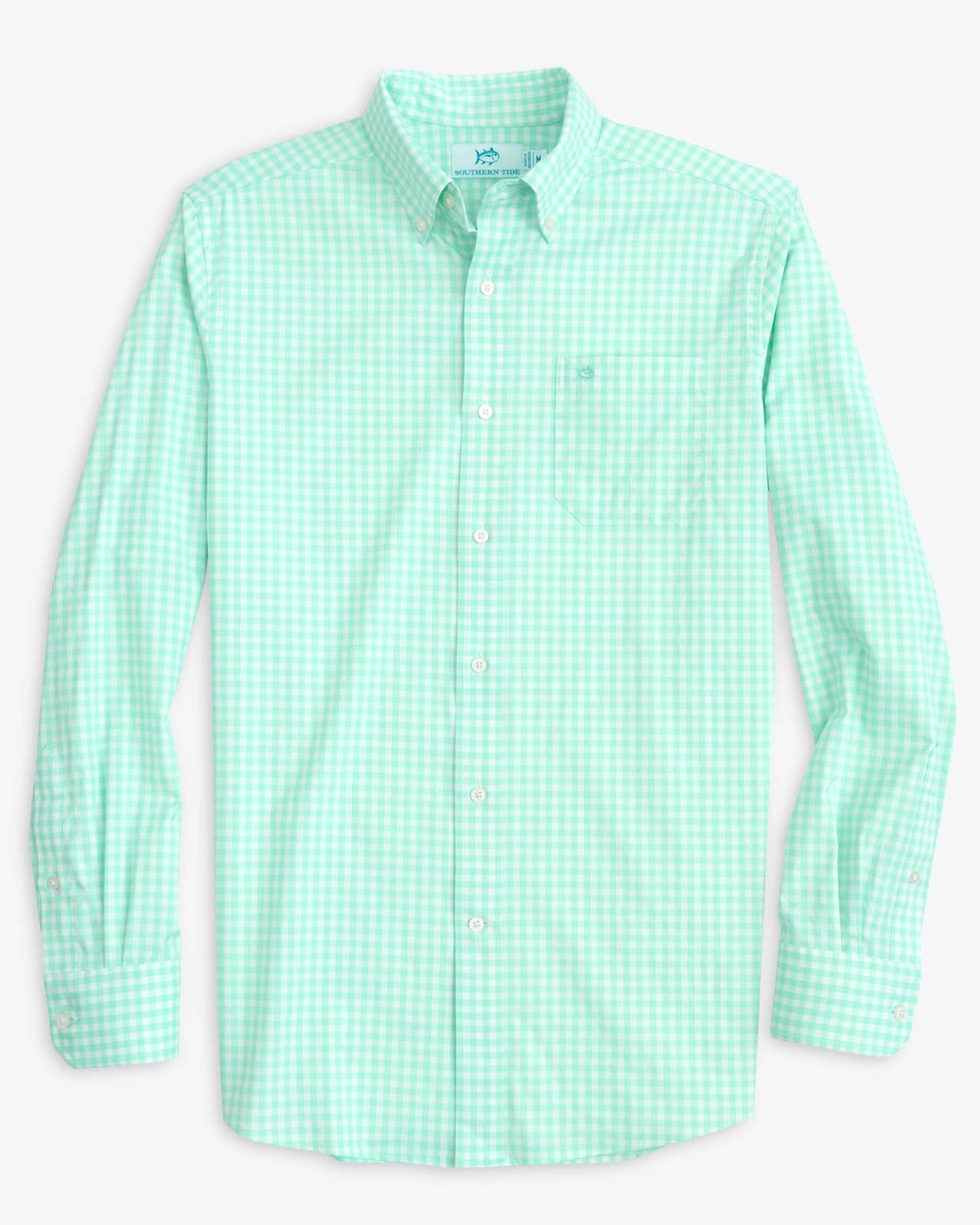 The front view of the Southern Tide Heather Hartwell Plaid Intercoastal Sport Shirt by Southern Tide - Heather Mint
