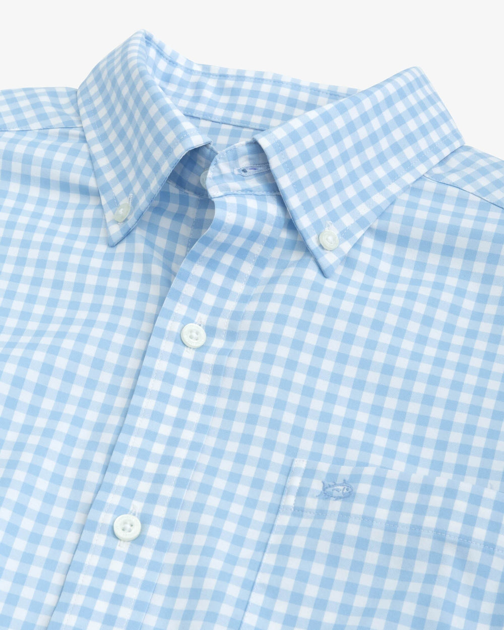 The detail view of the Southern Tide Heather Hartwell Plaid Intercoastal Sport Shirt by Southern Tide - Heather Rain Water