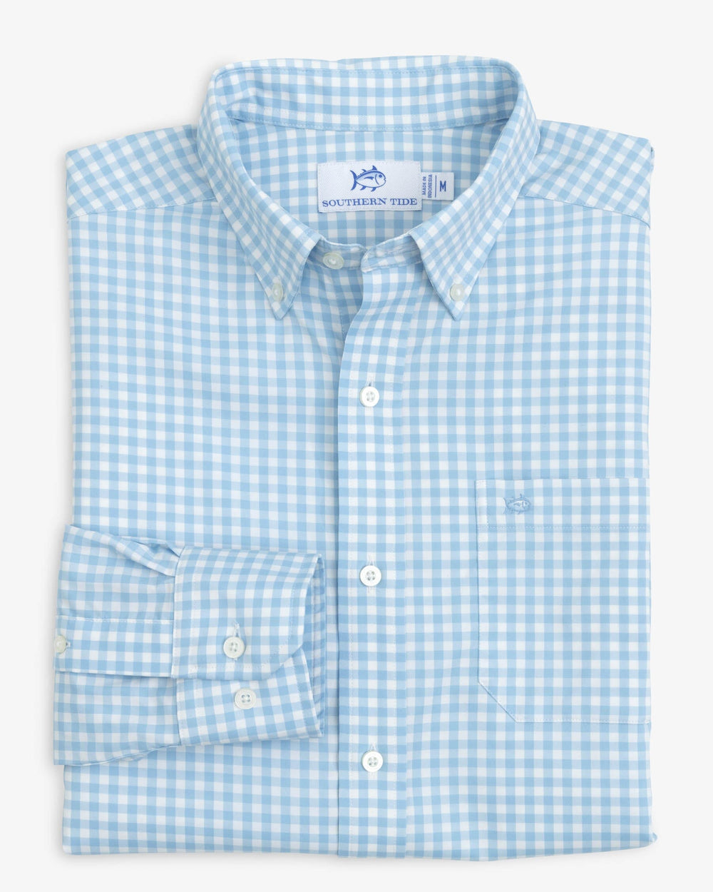 The folded view of the Southern Tide Heather Hartwell Plaid Intercoastal Sport Shirt by Southern Tide - Heather Rain Water