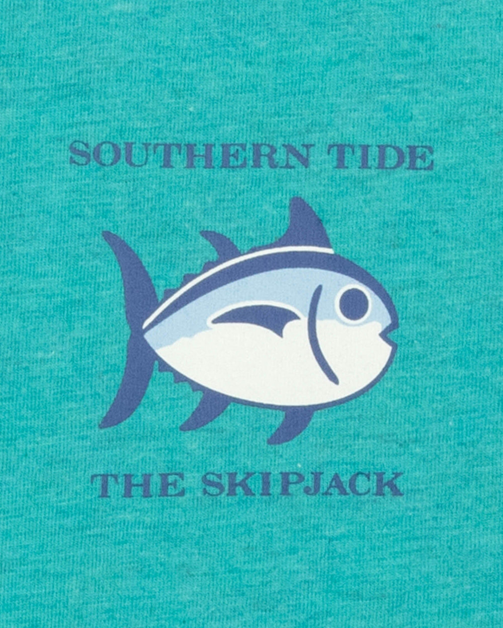 The detail view of the Southern Tide Heather Original Skipjack T-Shirt 2 by Southern Tide - Heather Teal Depths
