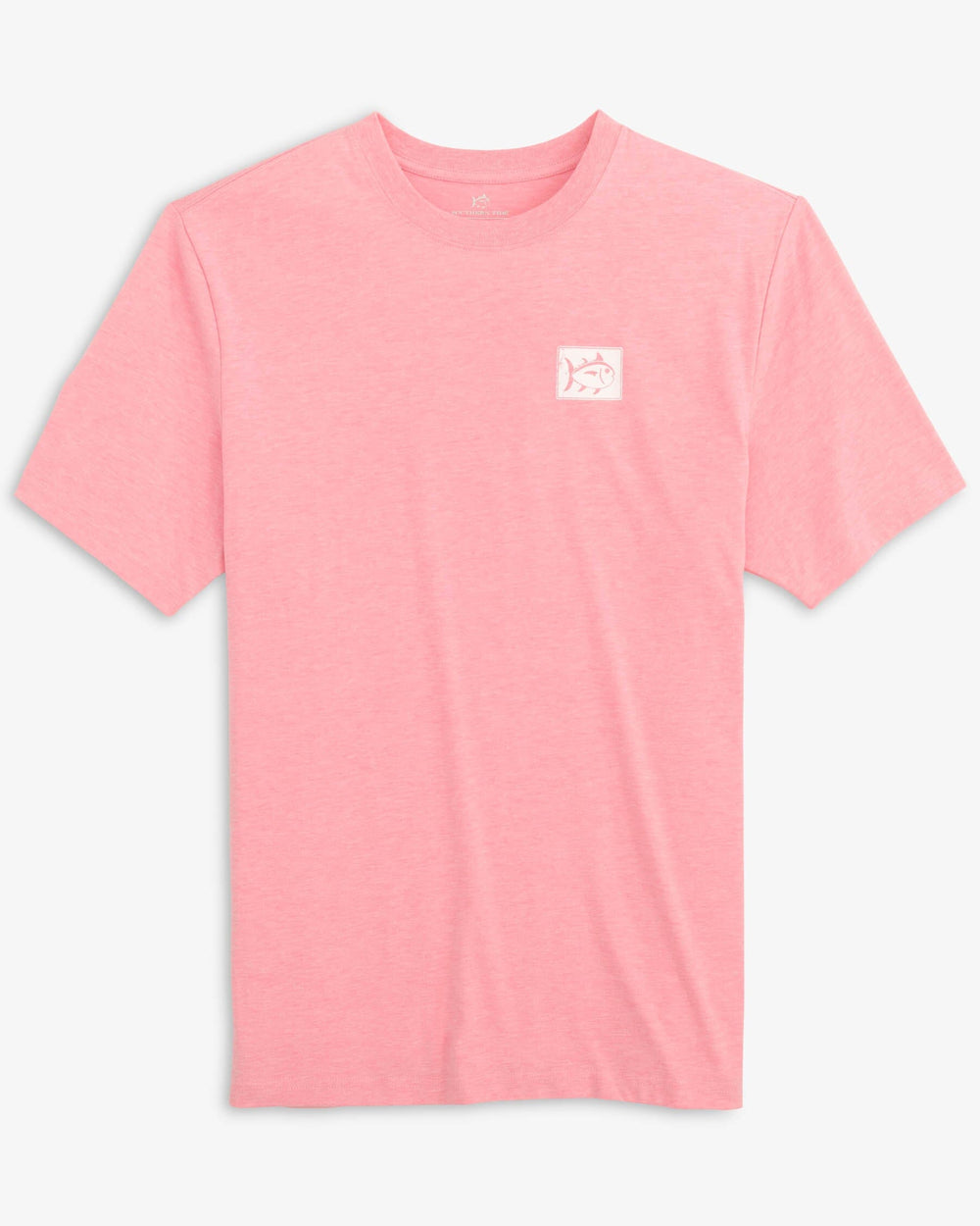 The front view of the Southern Tide Heather Party Beach Sign T-Shirt by Southern Tide - Heather Flamingo Pink