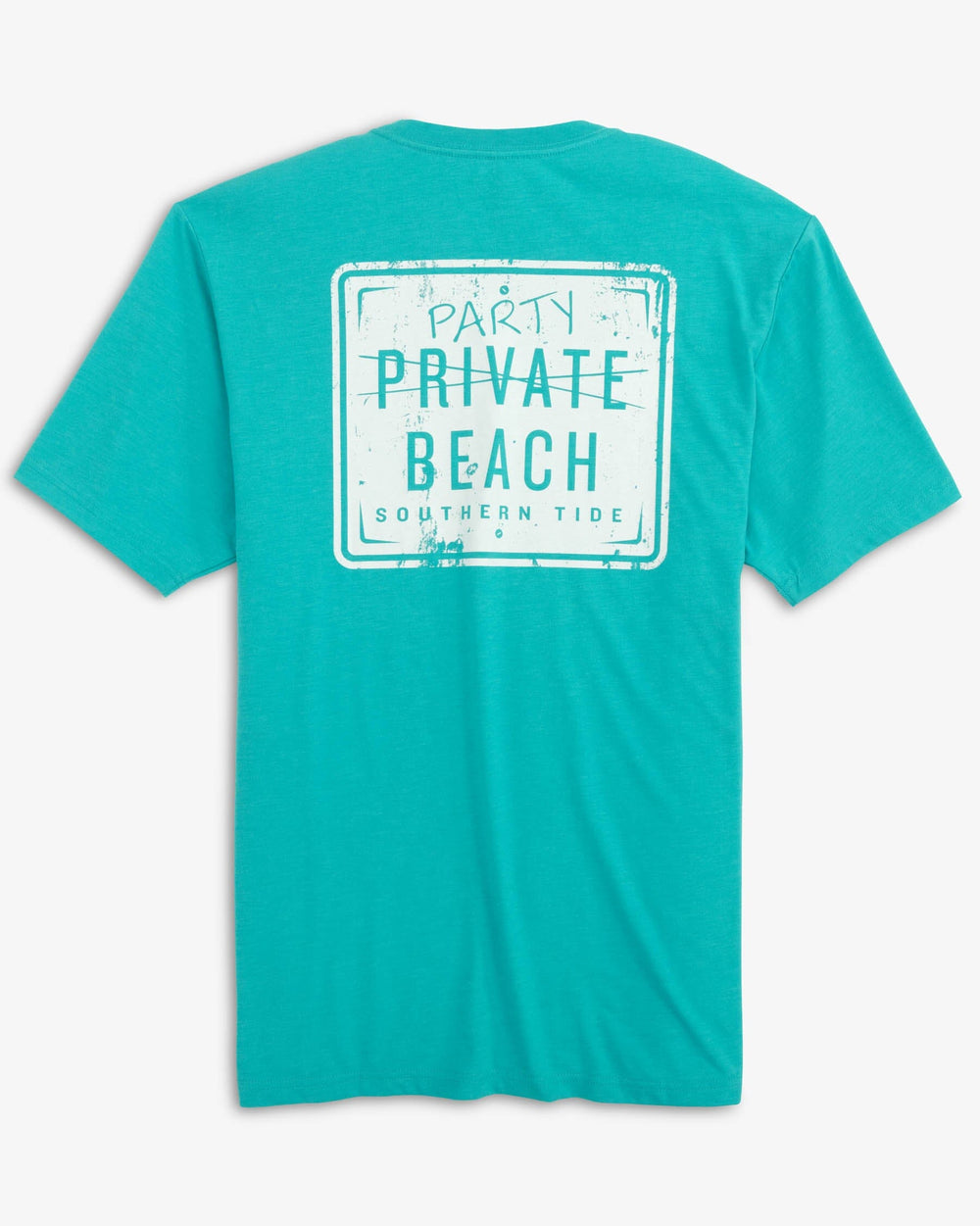 The back view of the Southern Tide Heather Party Beach Sign T-Shirt by Southern Tide - Heather Teal Depths