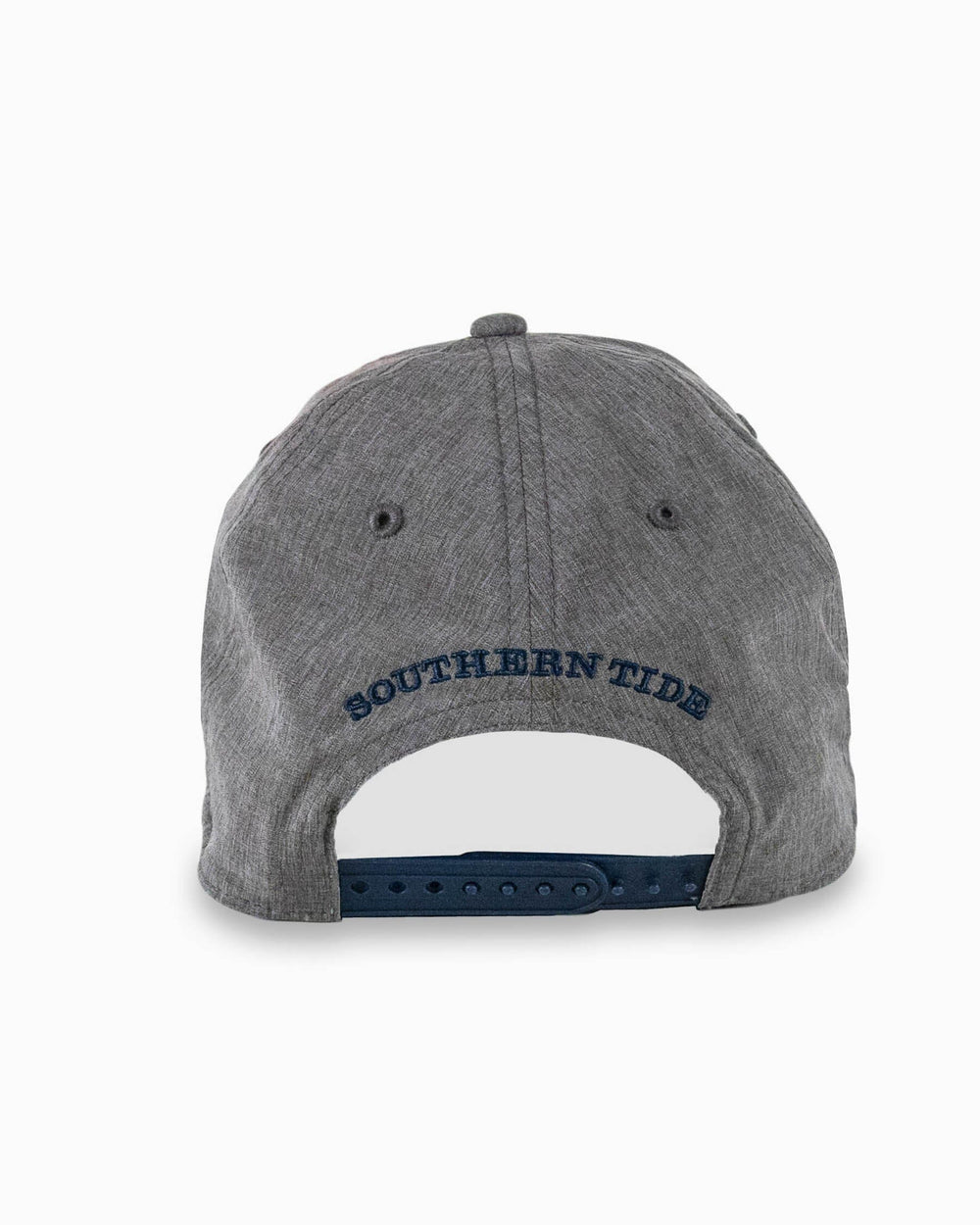 The back view of the Southern Tide Heather St Rubber Patch Performance Hat by Southern Tide - Heather Grey