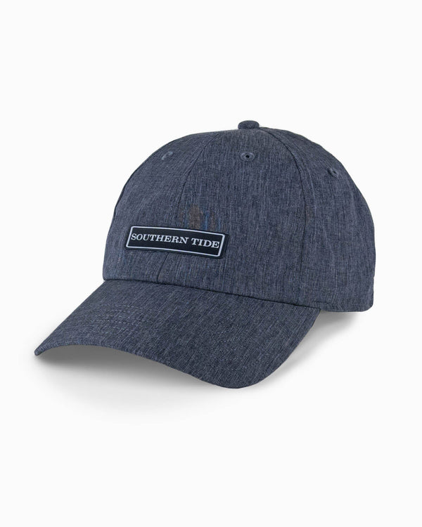 The front view of the Southern Tide Heather St Rubber Patch Performance Hat by Southern Tide - Heather Navy