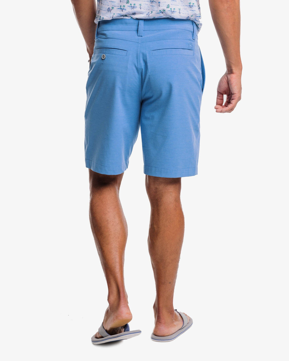 The back view of the Southern Tide Heathered T3 Gulf 9 Inch Performance Short by Southern Tide - Heather Atlantic Blue