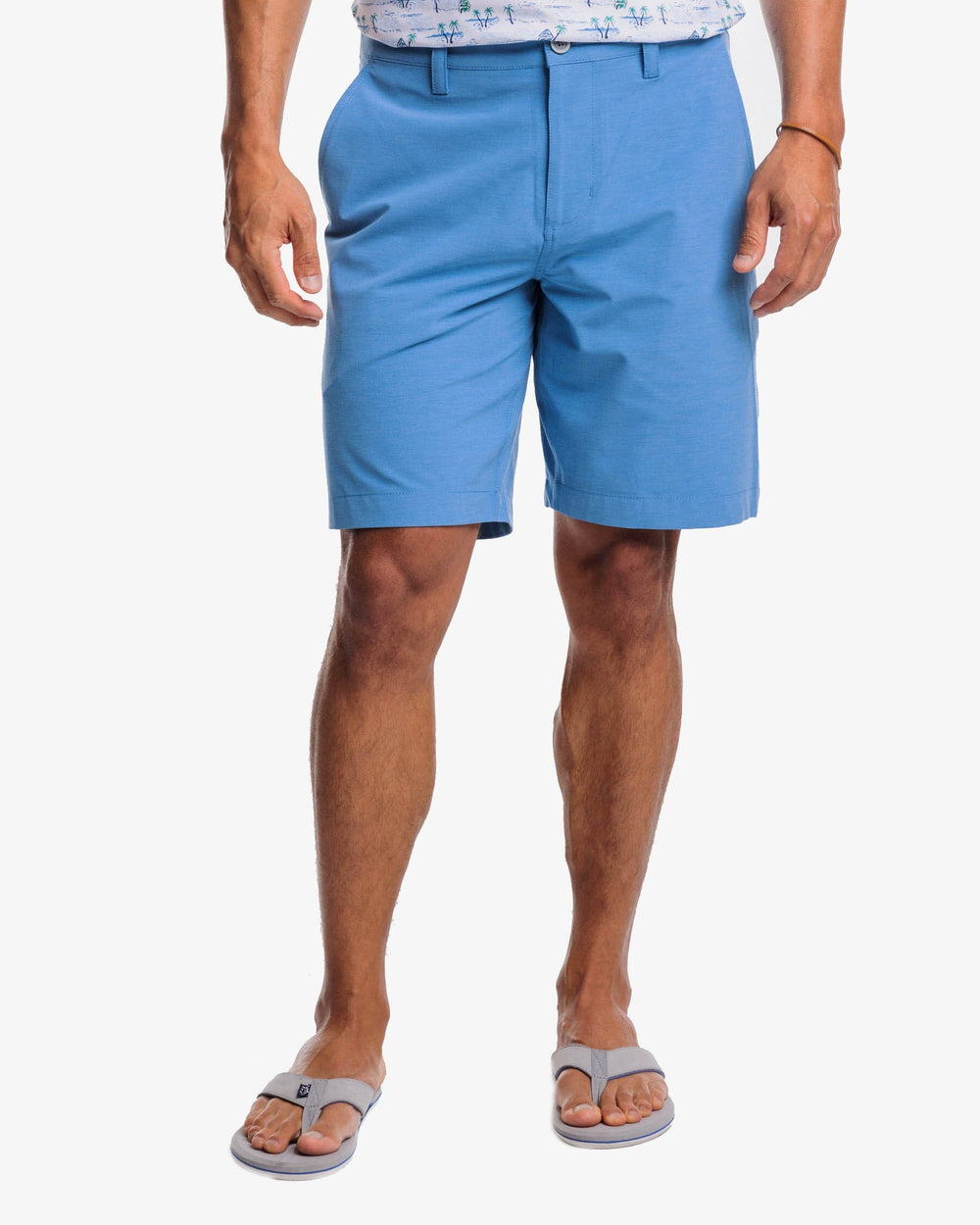 The front view of the Southern Tide Heathered T3 Gulf 9 Inch Performance Short by Southern Tide - Heather Atlantic Blue