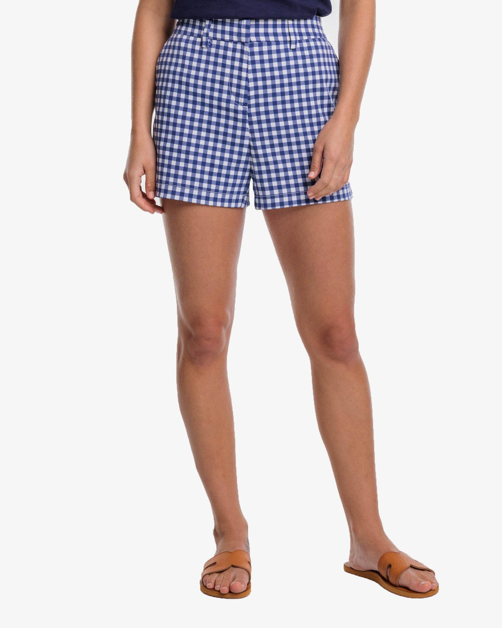 The front view of the Southern Tide Inlet Gingham Performance Short by Southern Tide - Nautical Navy