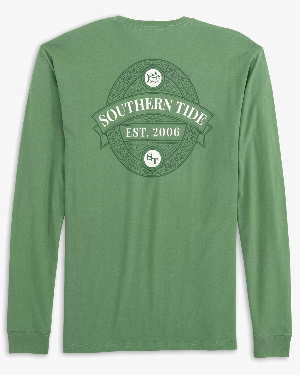The back view of the Iron Wrought Oval Long Sleeve T-Shirt by Southern Tide - Basil Pesto