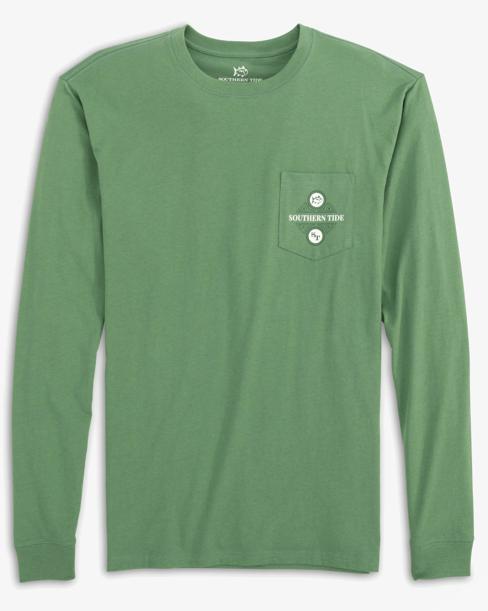 The front view of the Iron Wrought Oval Long Sleeve T-Shirt by Southern Tide - Basil Pesto