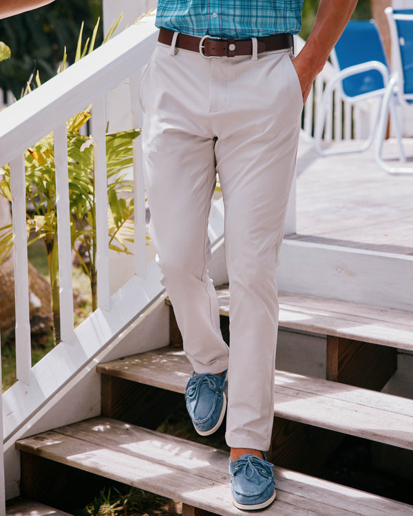 The front lifestyle view of the Men's Jack Performance Pant by Southern Tide - Putty