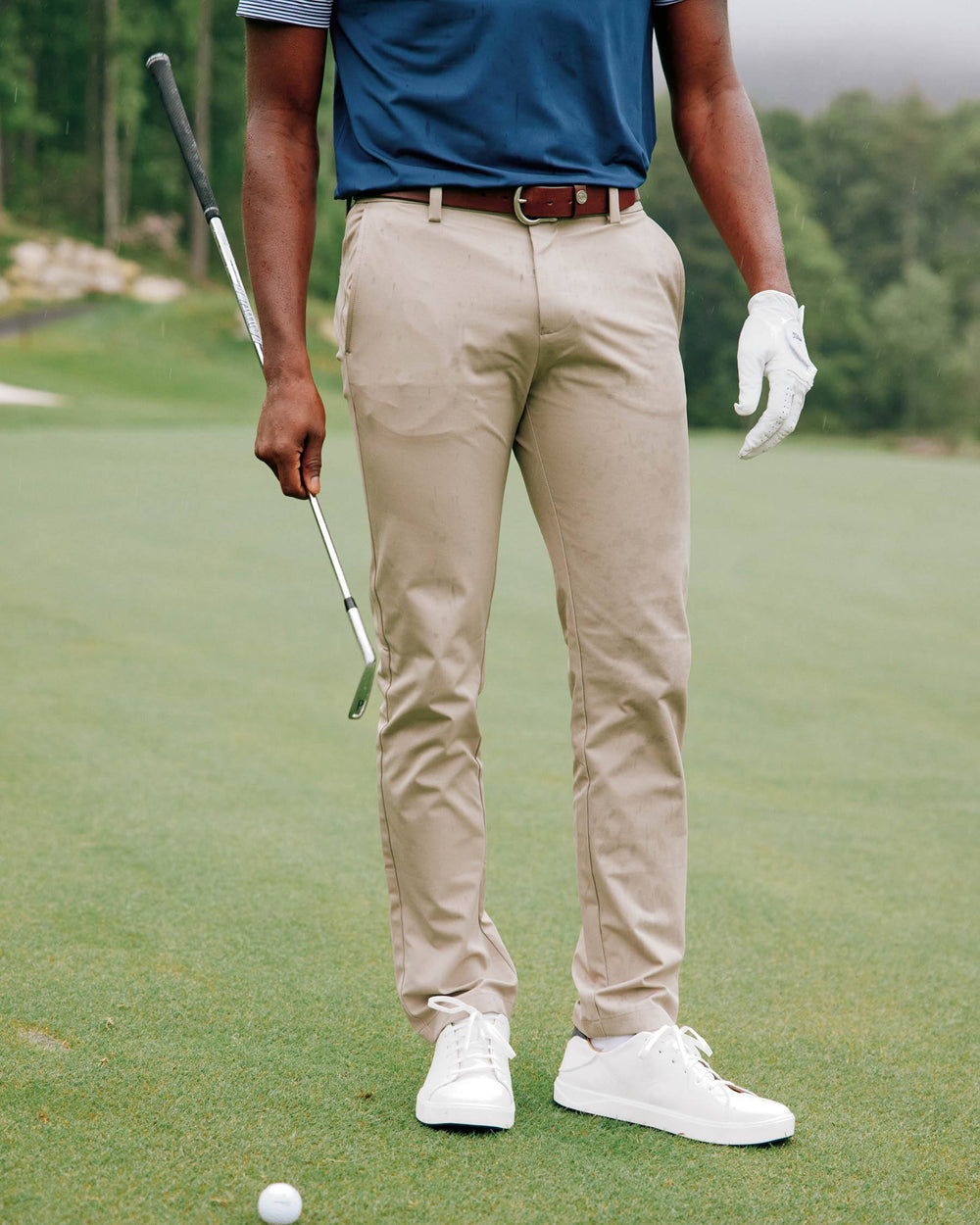 The front view of the Southern Tide Jack Performance Pant by Southern Tide - Sandstone Khaki
