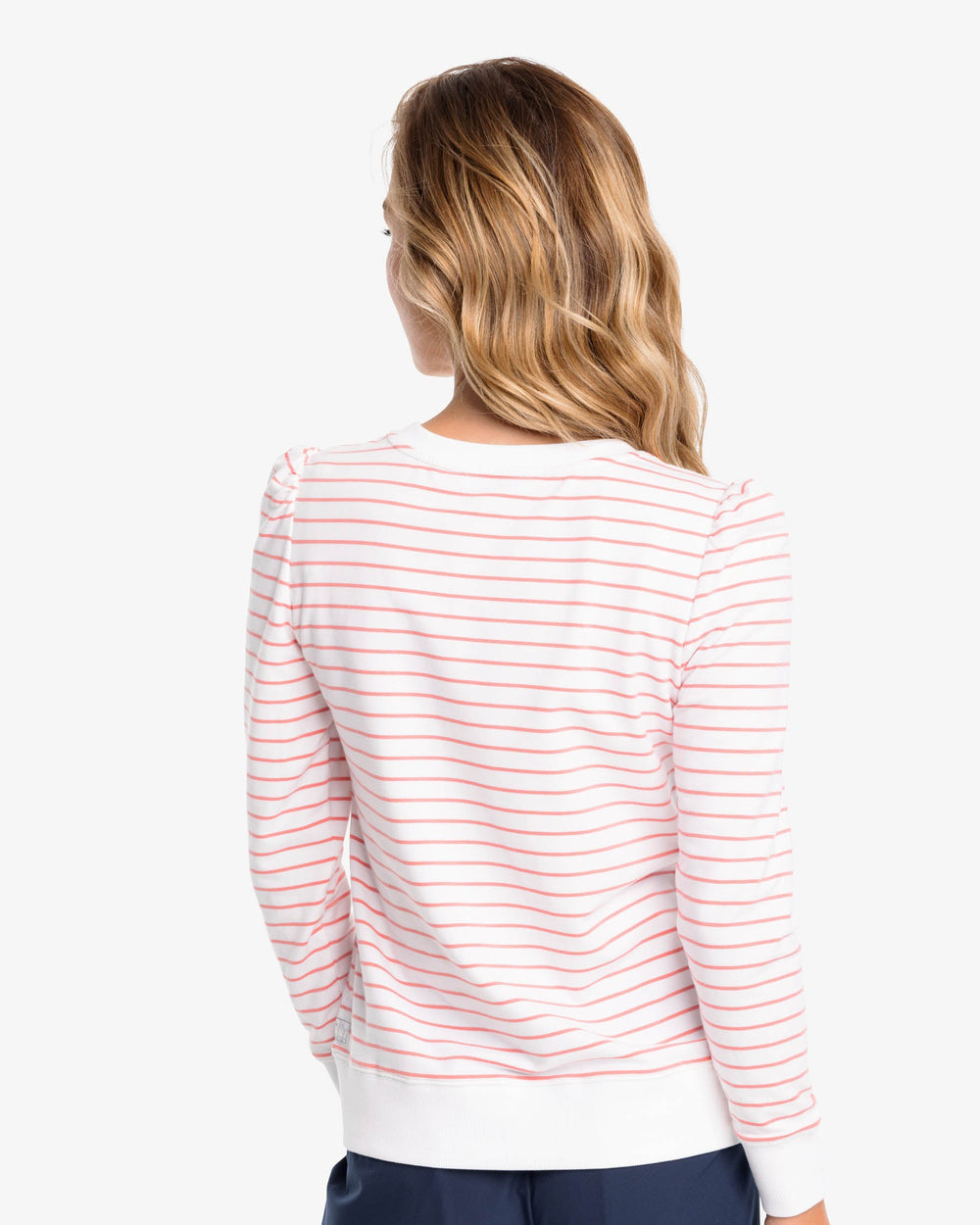 The back view of the Jayne Striped Terry Sweatshirt by Southern Tide - Classic White