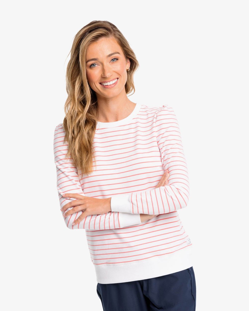 The front view of the Jayne Striped Terry Sweatshirt by Southern Tide - Classic White