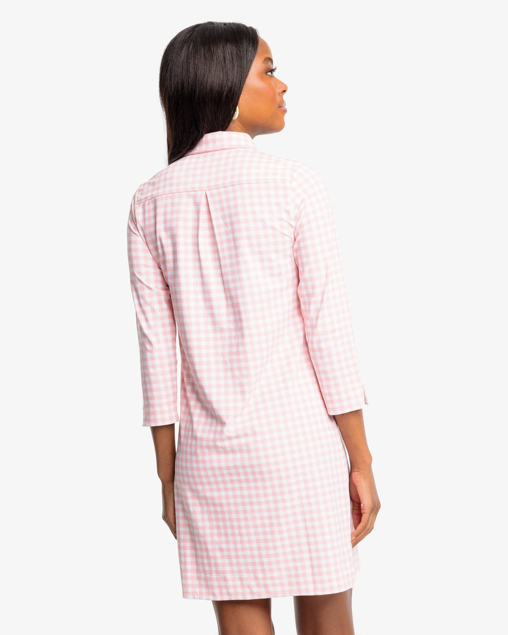 The back view of the Southern Tide Jessica Gingham Performance Dress by Southern Tide - Quartz Pink