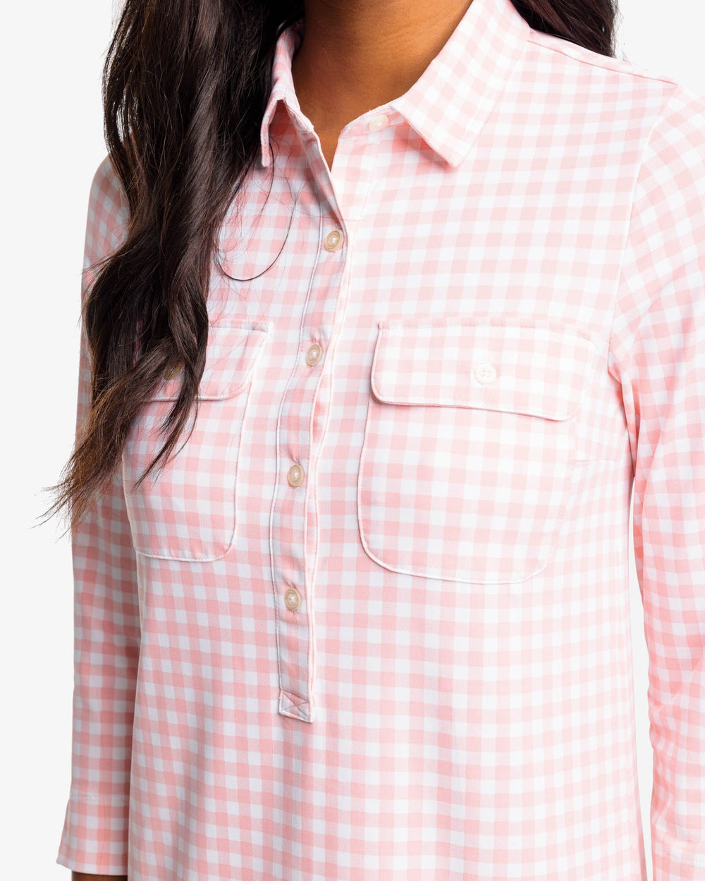 The detail view of the Southern Tide Jessica Gingham Performance Dress by Southern Tide - Quartz Pink
