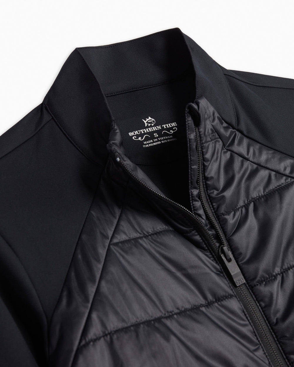 The flat detail of the Women's Josette Mixed Media Full Zip Athletic Jacket - Black