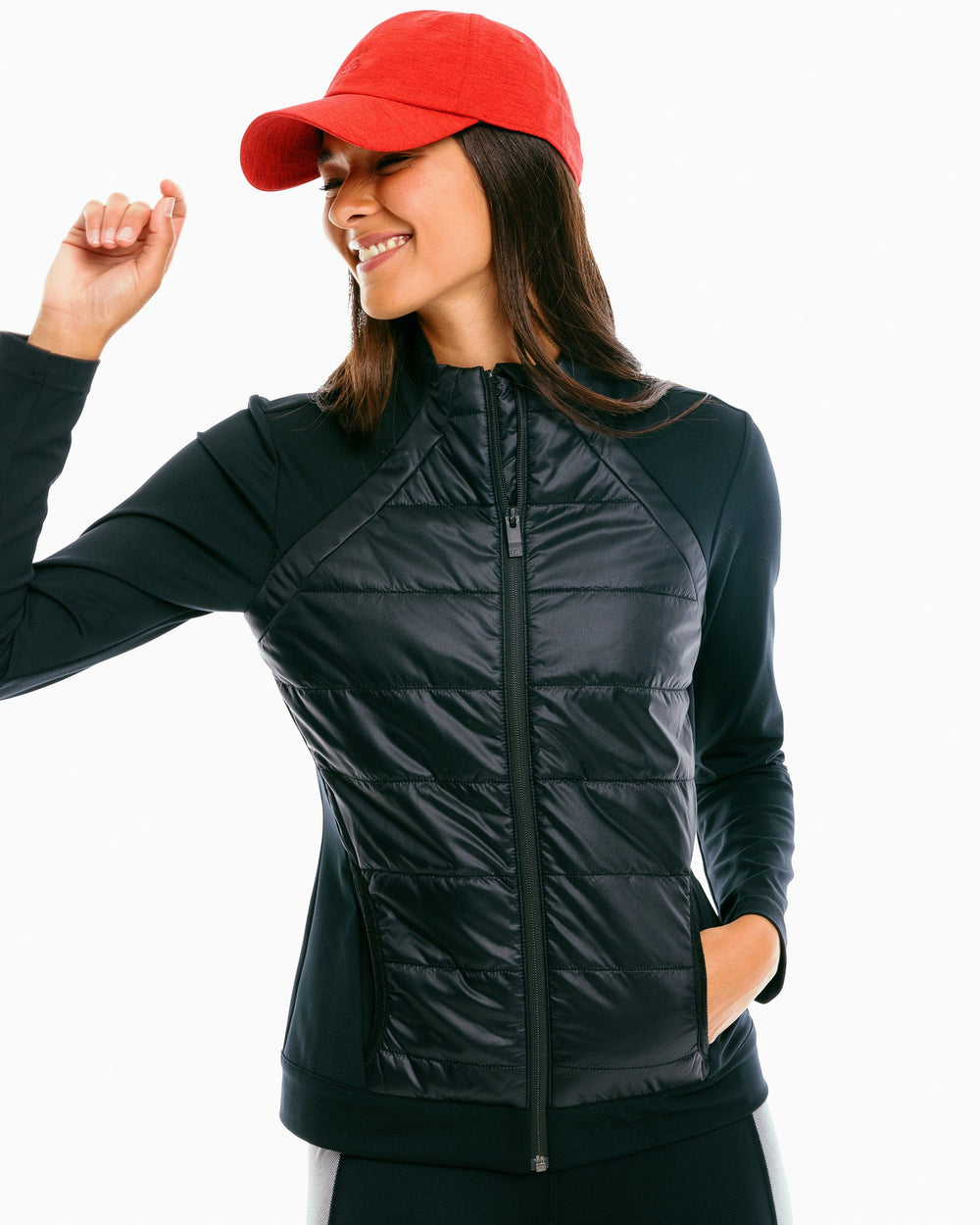 The front of the Women's Josette Mixed Media Full Zip Athletic Jacket - Black