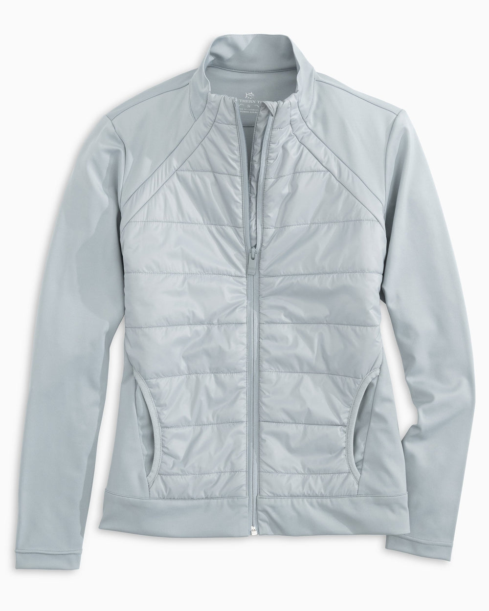 The front of the Women's Josette Mixed Media Full Zip Athletic Jacket - Light Grey