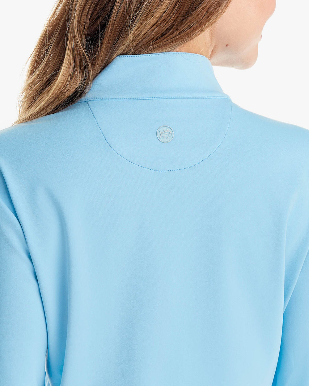 The back view of the Southern Tide Josette Mixed Media Full Zip Jacket by Southern Tide - Sky Blue