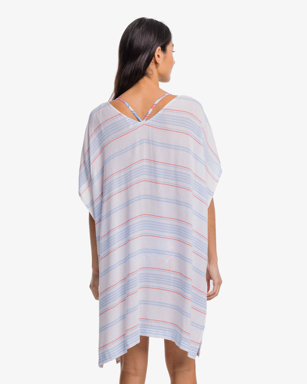 The back view of the Southern Tide Kamilia Beach Bliss Stripe Caftan by Southern Tide - Sky Blue