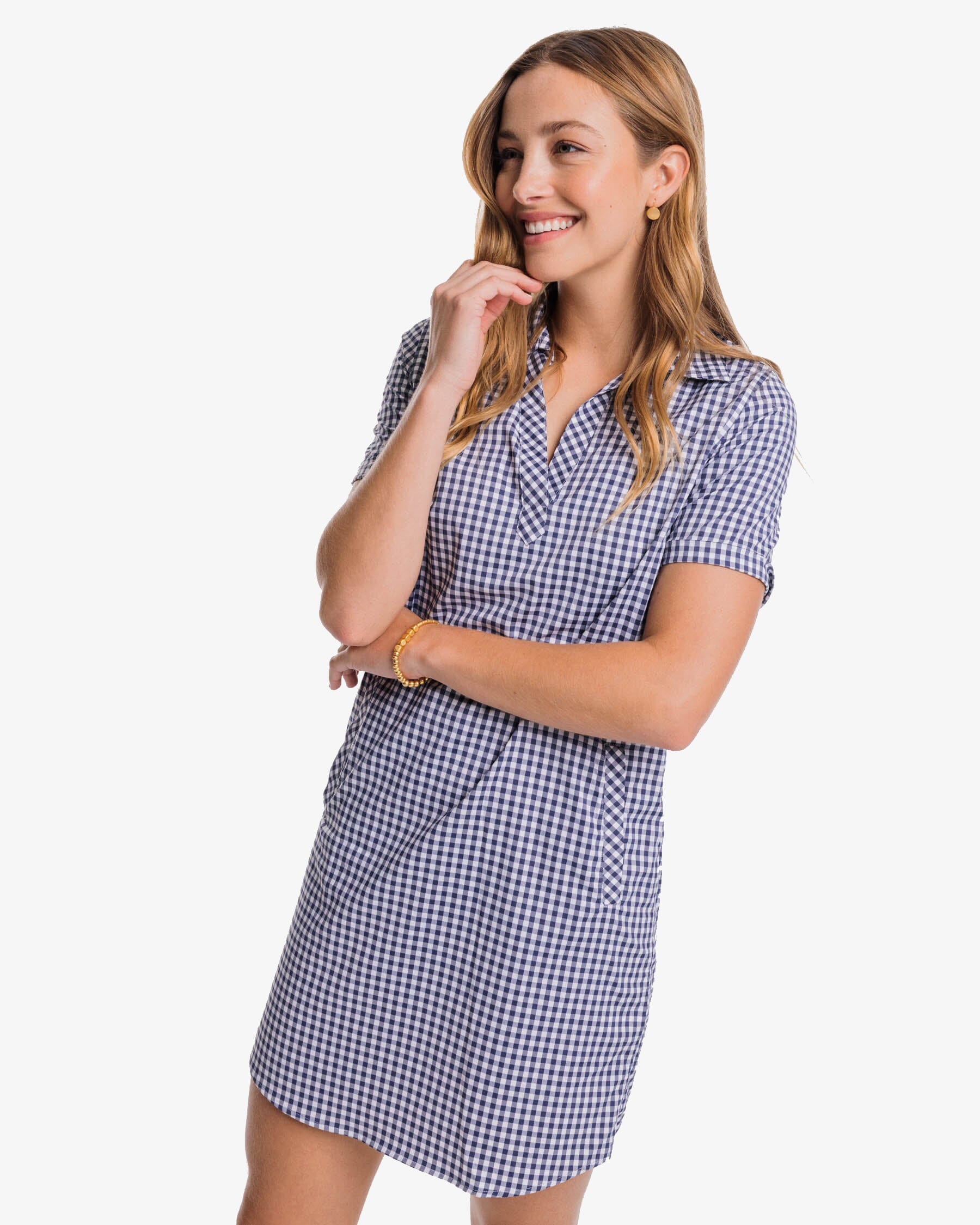 Ladies blue clearance gingham dress