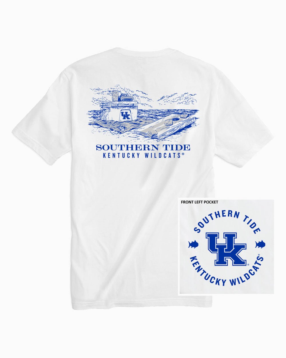 The back view of the Men's Kentucky Wildcats Beach Cornhole T-Shirt by Southern Tide - Classic White