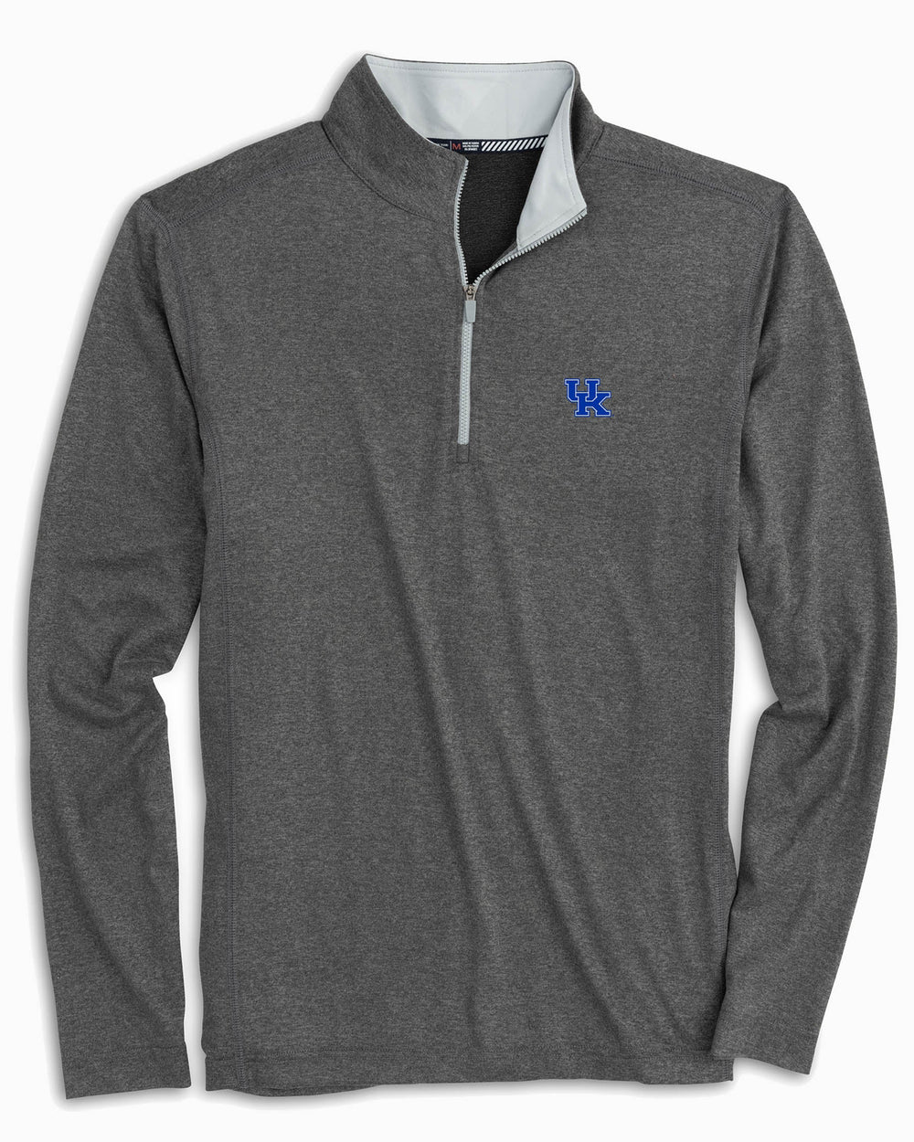 The front view of the Men's Kentucky Wildcats Flanker Quarter Zip Pullover by Southern Tide - Heather Polarized Grey