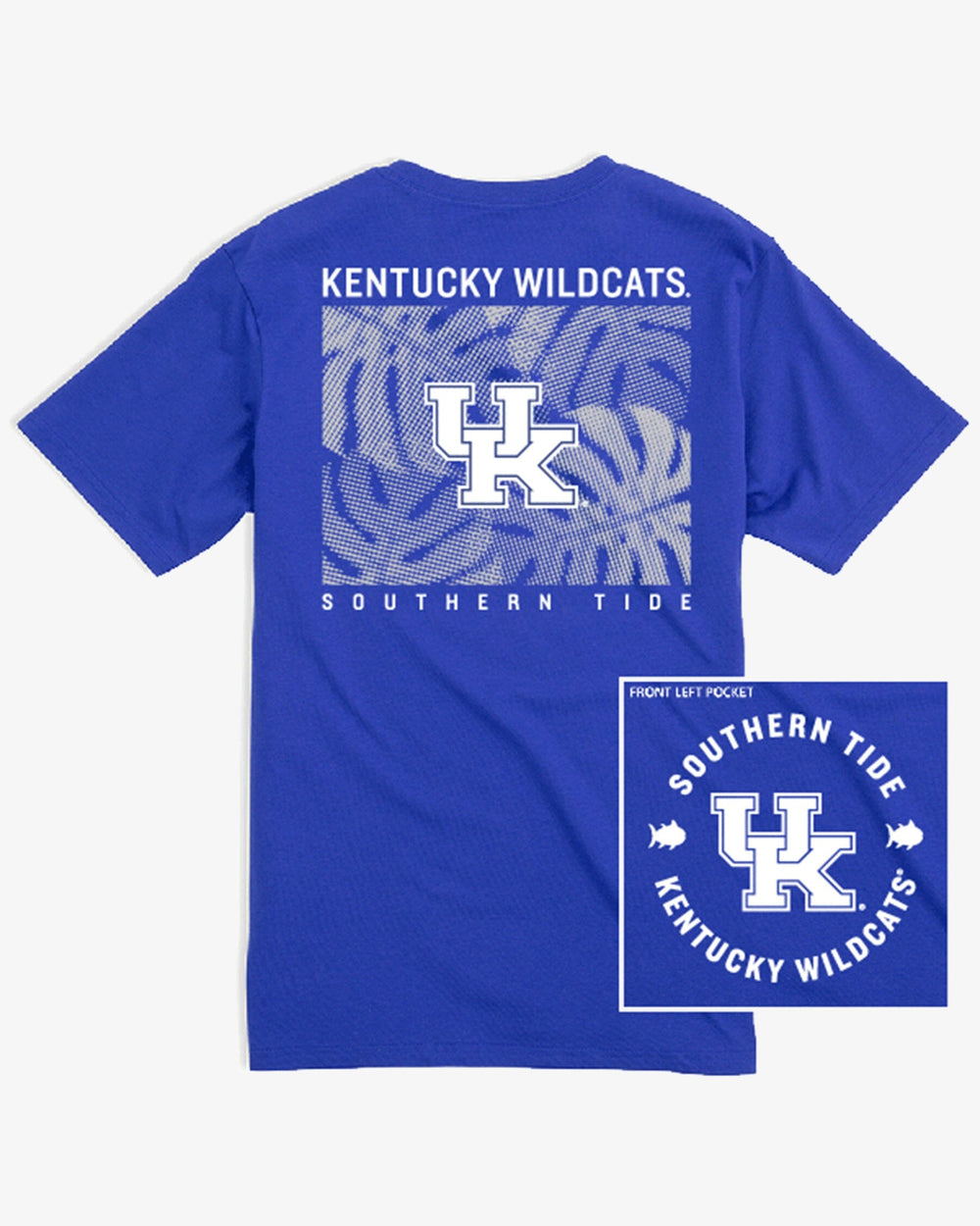 The back view of the Kentucky Wildcats Halftone Monstera T-Shirt by Southern Tide - University Blue