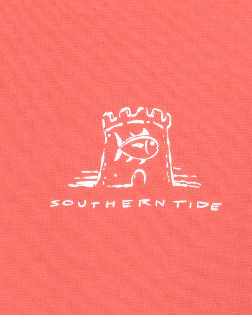 The detail view of the Southern Tide Kids Beachside Castle T-shirt by Southern Tide - Rosewood Red