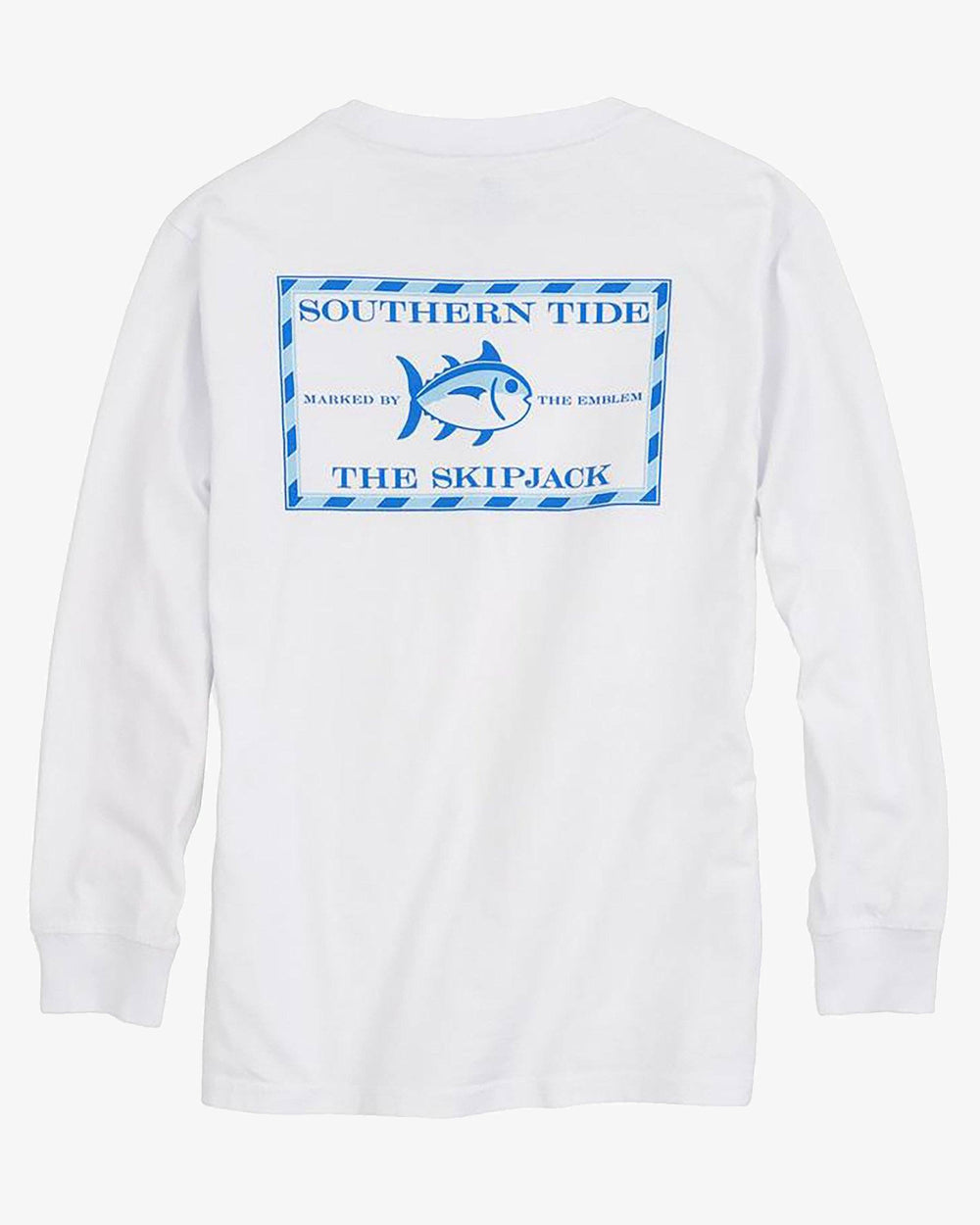 The back view of the Southern Tide Kids Long Sleeve Original Skipjack T-Shirt by Southern Tide - Classic White