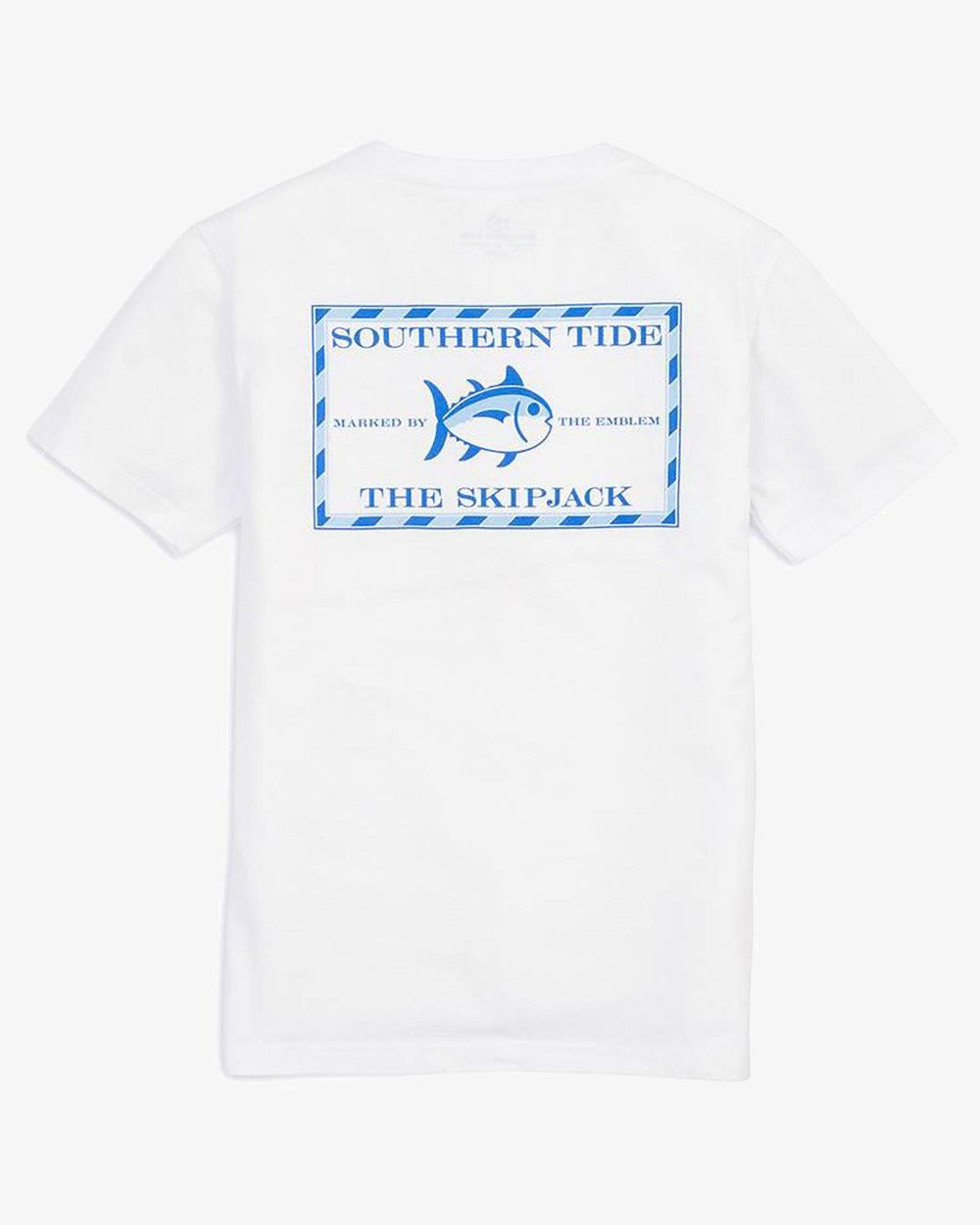 The back view of the Kid's White Original Skipjack T-Shirt by Southern Tide - Classic White